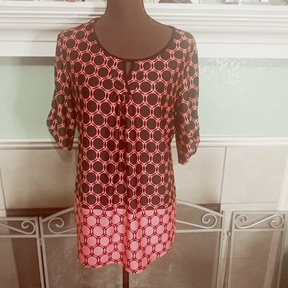 PerSeption Concept Orange and Black Pull-on Blouse, Size Large Blouse, Pullover - Picture 4 of 10